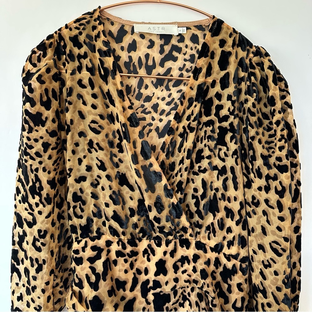 ASTR the Label Nikita Burnout Leopard Print Long Sleeve Ruched Mini Dress Small - Picture 6 of 16
